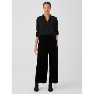 Eileen Fisher Black Velvet Valour Wide-Leg Pull on Pants XL Silk Blend